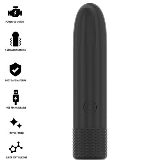 BLACK & SILVER - GERI USB RECARREGÁVEL VIBRATÓRIA BULLET 8 VIBRAÇÕES PRETO 10 X 2,2 CM