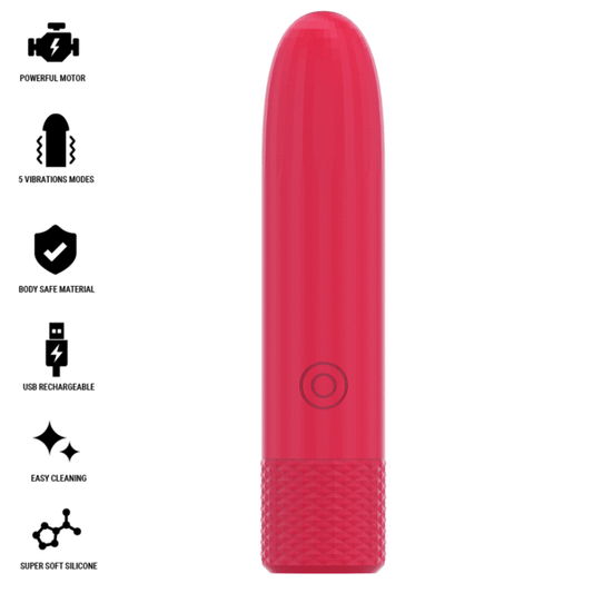 INTENSE - SYMONE USB RECARREGÁVEL VIBRATÓRIA BULLET 8 VIBRAÇÕES VERMELHO 10 X 2,2 CM